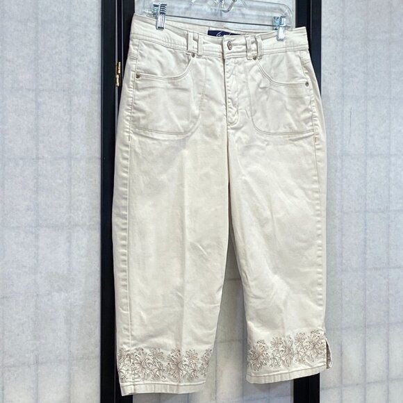 Gloria Vanderbilt High Rise Stretch Denim Capris Ivory Embroidered Perfect Fit - Picture 3 of 13